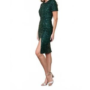 NEW POLY USA sequin short sleeve dress in emerald